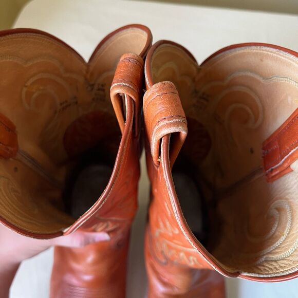 Vintage Tony Lama Men's 10.5D Western Cowboy Boots 6123 Orange Leather USA Made - Picture 12 of 13